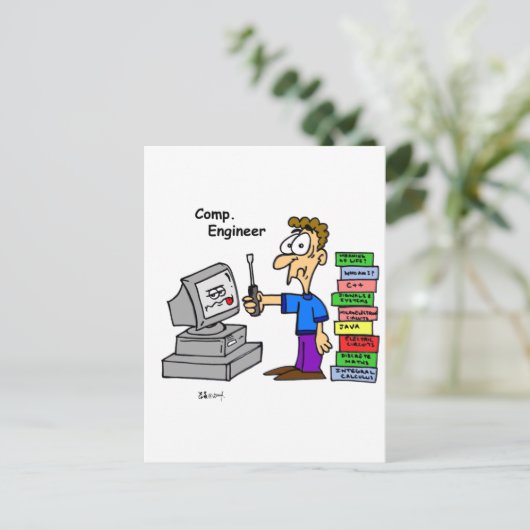 Computer Engineer Cartoon Briefkaart (Staand voorkant)