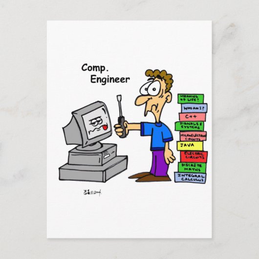 Computer Engineer Cartoon Briefkaart (Voorkant)