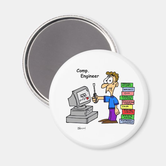 Computer Engineer Cartoon Magneet (Voorkant / Achterkant)