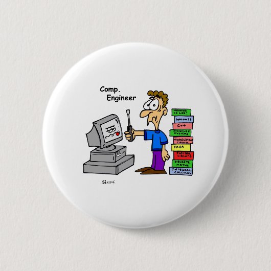 Computer Engineer Cartoon Ronde Button 5,7 Cm (Voorkant)
