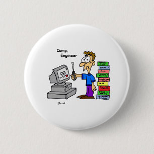 Computer Engineer Cartoon Ronde Button 5,7 Cm