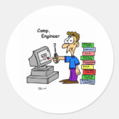 Computer Engineer Cartoon Ronde Sticker (Voorkant)