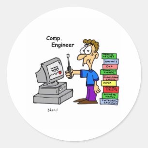 Computer Engineer Cartoon Ronde Sticker