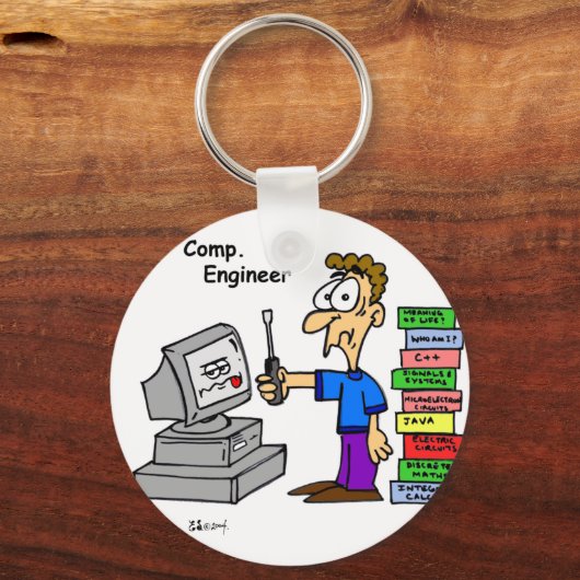 Computer Engineer Cartoon Sleutelhanger (Voorkant)
