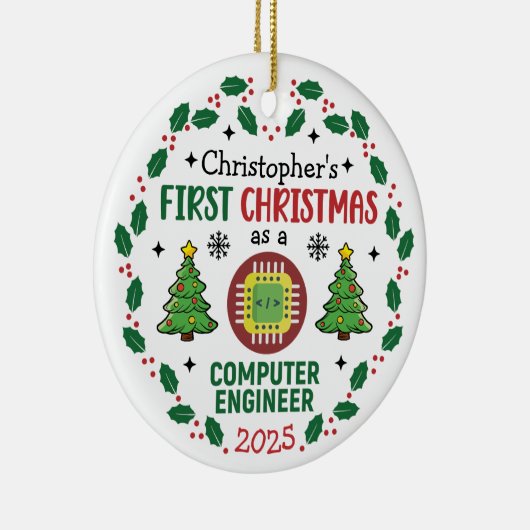 Computer Engineer Eerste Kerstdag Gepersonaliseerd Keramisch Ornament (Rechts)