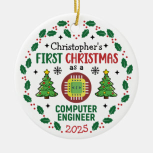Computer Engineer Eerste Kerstdag Gepersonaliseerd Keramisch Ornament