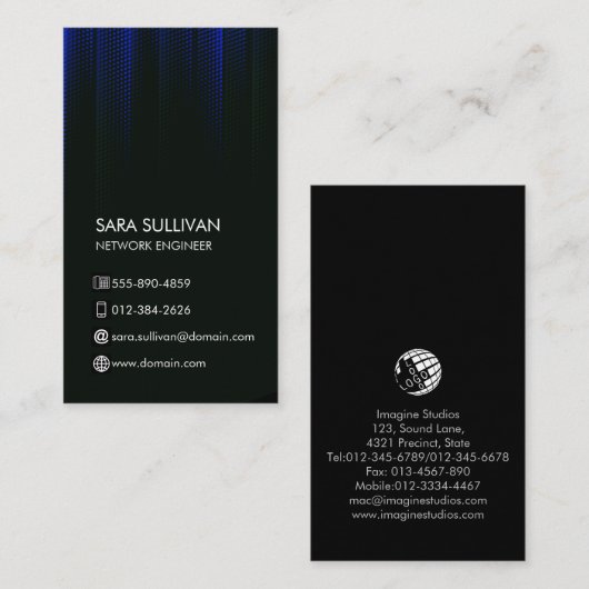 Computer Engineering Technical Blue Halftone Visitekaartje (Voorkant / Achterkant)