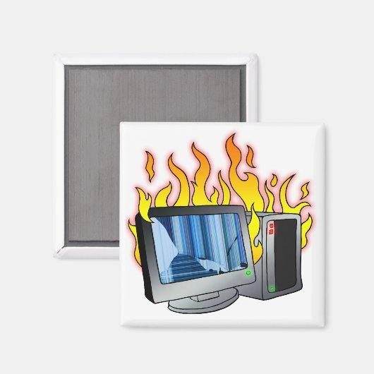 Computer Fire Square Magnet (Voorkant / Achterkant)