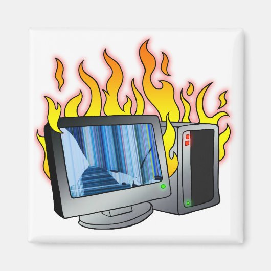 Computer Fire Square Magnet (Voorkant)