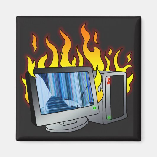 Computer Fire Square Magnet (Voorkant)