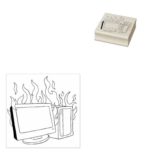 Computer Fire Wood Art Stamp Rubberstempel (Gestempeld)
