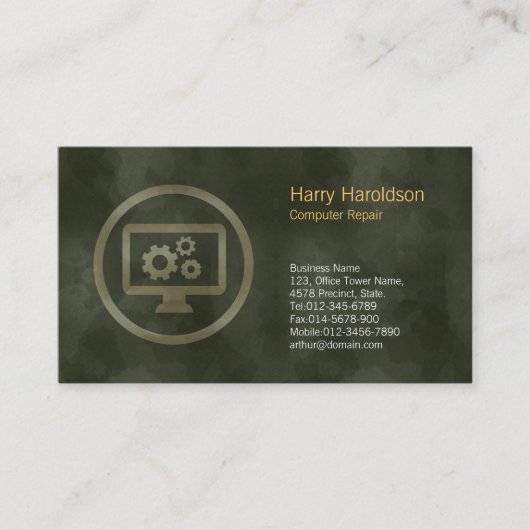 Computer Gears Icon Computer Reparatie Visitekaart Visitekaartje (Voorkant)