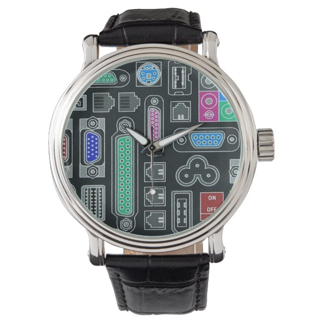 Computer Geek Black Input Pattern Wrist Watch Horloge (Voorkant)