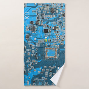 Computer Geek Circuit Board Blue Badhanddoek