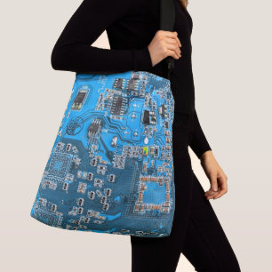 Computer Geek Circuit Board Blue Crossbody Tas