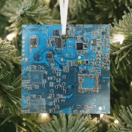 Computer Geek Circuit Board Blue Glas Ornament (Insitu)