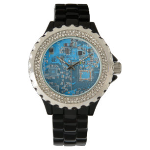 Computer Geek Circuit Board Blue Horloge
