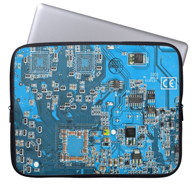 Computer Geek Circuit Board Blue Laptop Sleeve (Voorkant)