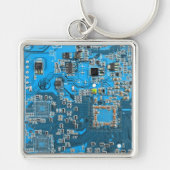 Computer Geek Circuit Board Blue Sleutelhanger (Voorkant)