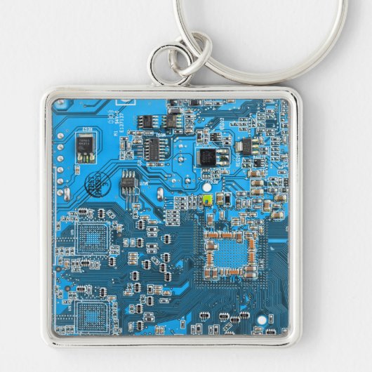 Computer Geek Circuit Board Blue Sleutelhanger (Voorkant)