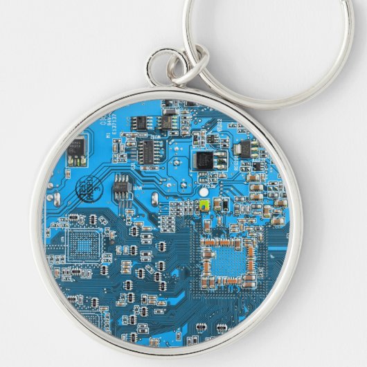 Computer Geek Circuit Board Blue Sleutelhanger (Voorkant)