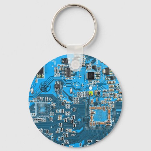 Computer Geek Circuit Board Blue Sleutelhanger (Voorkant)