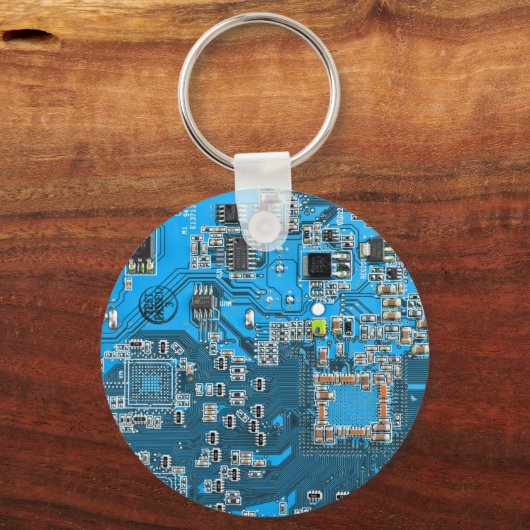 Computer Geek Circuit Board Blue Sleutelhanger (Voorkant)