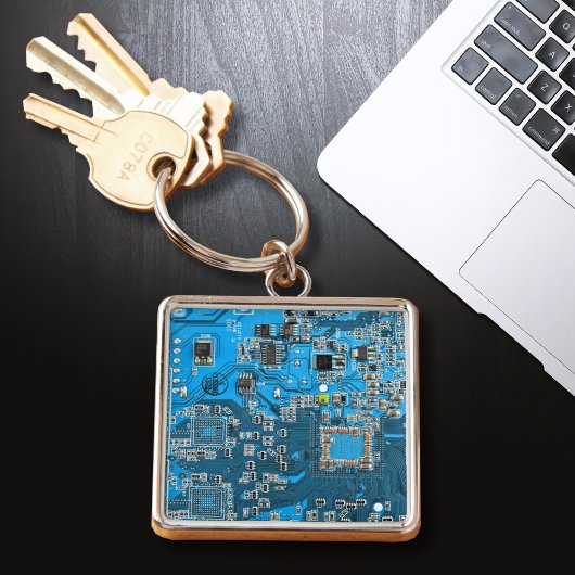 Computer Geek Circuit Board Blue Sleutelhanger