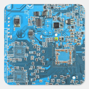 Computer Geek Circuit Board Blue Vierkante Sticker