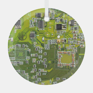 Computer Geek Circuit Board Light Green Glas Ornament