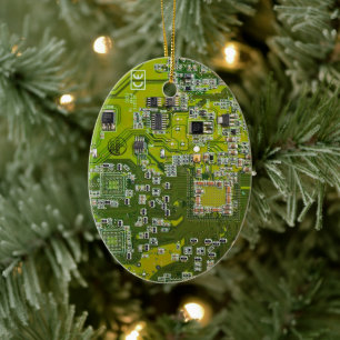 Computer Geek Circuit Board Light Green Keramisch Ornament