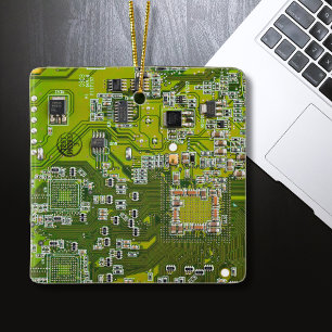 Computer Geek Circuit Board Light Green Keramisch Ornament