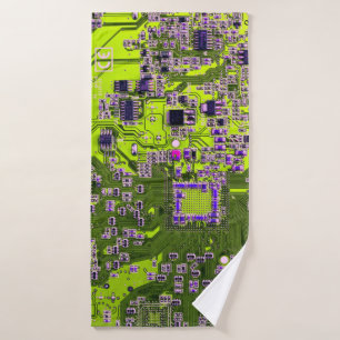 Computer Geek Circuit Board Neon Yellow Badhanddoek