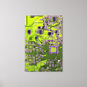 Computer Geek Circuit Board Neon Yellow Canvas Afdruk