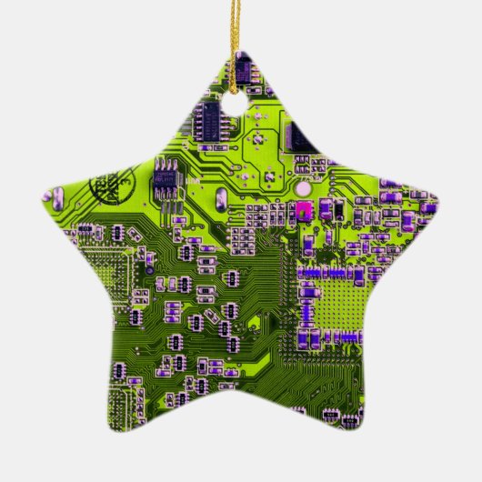 Computer Geek Circuit Board Neon Yellow Keramisch Ornament (Voorkant)