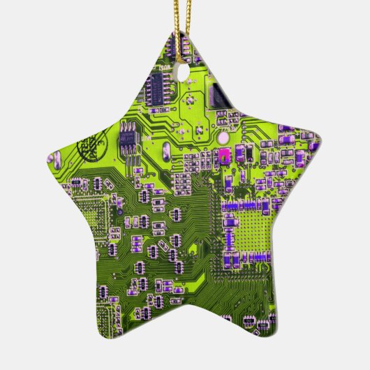 Computer Geek Circuit Board Neon Yellow Keramisch Ornament (Links)