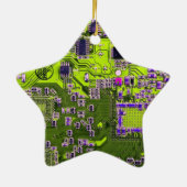 Computer Geek Circuit Board Neon Yellow Keramisch Ornament (Achterkant)