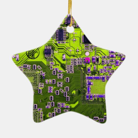 Computer Geek Circuit Board Neon Yellow Keramisch Ornament (Achterkant)