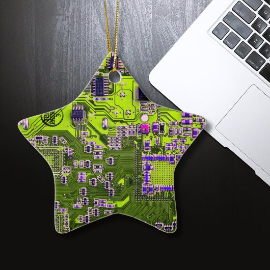 Computer Geek Circuit Board Neon Yellow Keramisch Ornament