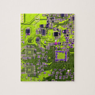 Computer Geek Circuit Board Neon Yellow Legpuzzel