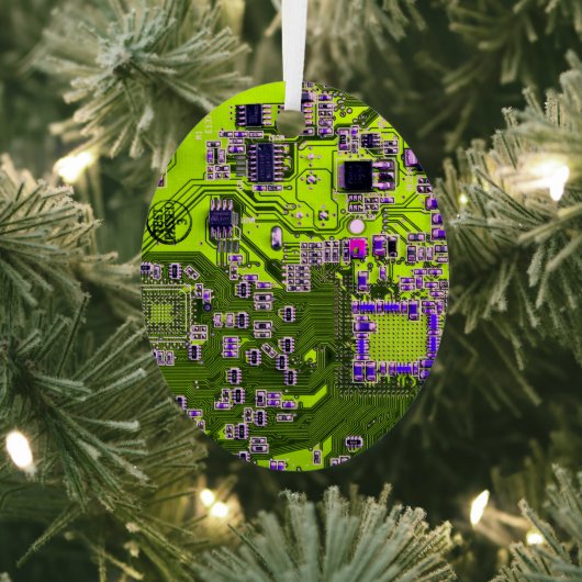 Computer Geek Circuit Board Neon Yellow Metalen Ornament (Insitu)