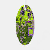 Computer Geek Circuit Board Neon Yellow Metalen Ornament (Voorkant links)