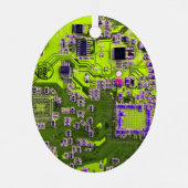 Computer Geek Circuit Board Neon Yellow Metalen Ornament (Achterkant)