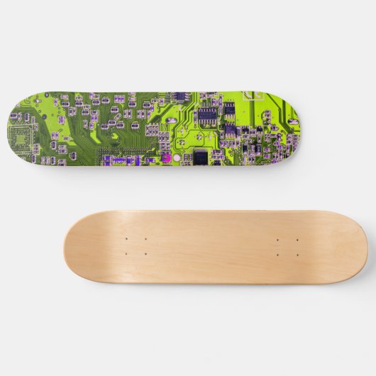 Computer Geek Circuit Board Neon Yellow Skateboard (Horizontaal)