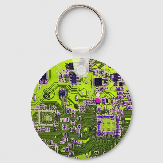 Computer Geek Circuit Board Neon Yellow Sleutelhanger (Voorkant)