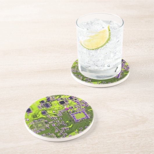 Computer Geek Circuit Board Neon Yellow Zandsteen Onderzetter (Zijkant)