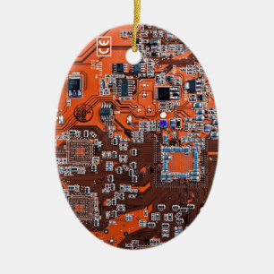 Computer Geek Circuit Board Oranje Keramisch Ornament