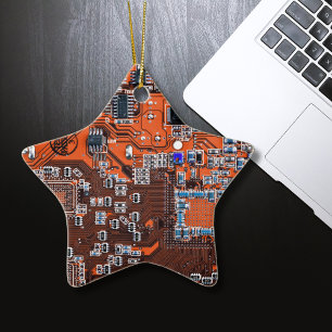 Computer Geek Circuit Board Oranje Keramisch Ornament