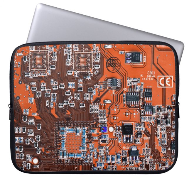 Computer Geek Circuit Board Oranje Laptop Sleeve (Voorkant)