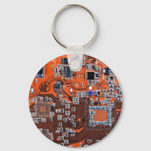 Computer Geek Circuit Board Oranje Sleutelhanger